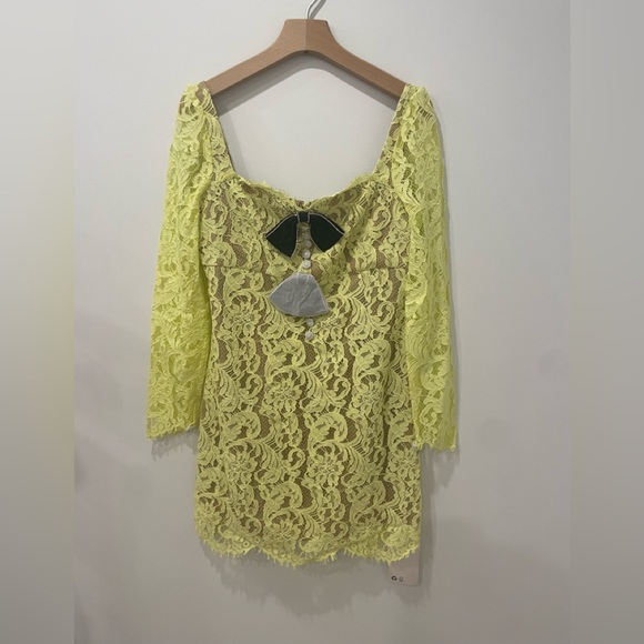 Self Portraits Lime Cord Lace Mini Dress With Bows - Picture 2 of 3